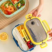 1pc Microwave Bento Box, High-Quality Portable Lunch Box With Utensils Spoon, Food Storage Container - Multicolor - View 4