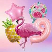 A Set Of 5 Aluminium Foil Balloons Featuring Flamingos, Pineapples, Stars And Circles, Plus Pink Numbers 0–9, Ideal For Birthday Parties, Weddings, Gender Reveal Parties, Anniversaries, Themed Parties, Housewarming Parties, - View 17