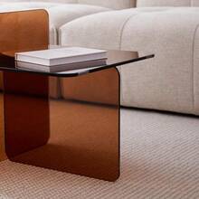 Tempered Brown Bent Glass SideTable, Transparent End Table, Sofa Table - Brown - View 5
