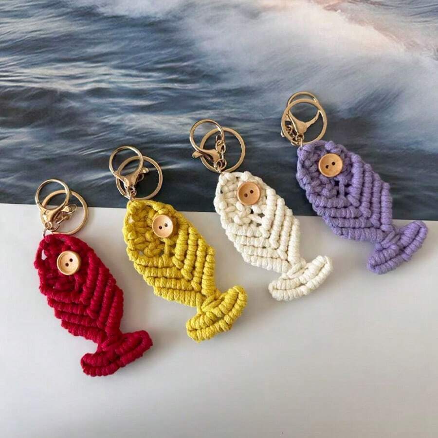 手工编织钥匙扣，时尚创意迷你鱼形钥匙扣绳，简约吊坠，手工编织钥匙扣，时尚创意迷你鱼形钥匙扣，包包挂饰，编织迷你鱼形包包挂饰，编织迷你鱼形包包配件，绳子包包挂饰，编织绳包包挂饰，动物包包挂饰，合金包包挂饰，链条包包挂饰，节日礼物 - 彩色 - 查看 1