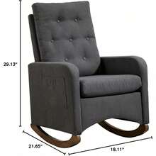 Silla de enfermería cómoda y elegante con estructura de madera de goma y tapicería de peluche respaldo alto para soporte lumbar bolsillo lateral práctico perfecta para sala de estar guardería o dormitorio - Gris - Ver 2