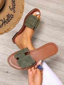 Sandalias planas casuales para mujer, estilo romano trenzado, adecuadas para primavera, verano, playa, vacaciones, vestidos, uso al aire libre - Verde - Ver 5
