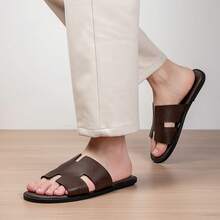 Men's Casual One-Strap Open Toe Slippers, Soft Sole Sandals For Summer - Dark Brown - View 7