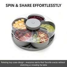 Divided Spin & Snack Serving Tray, Upgrade 5-Compartment Rotating Party Platter, Rotating Snack Box Container With Lid For Snacks, Dips & Party Appetizers, For Picnic,Travel And Kitchen - View 1