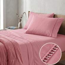 400 Thread Count 3-Piece Bedding Set With Fitted Sheet And Pillowcases, Soft Touch, Everyday Comfort, Single, Full, Queen, King - 乾枯玫瑰色 - 查看 2