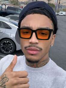 1pc Men's Fashion Retro Square Glasses, Black Frame, Lightweight PC Material,Bold Y2K Street Style, For Driving, Travel And Outdoor Activities With Glasses Box - Multicolor - View 15