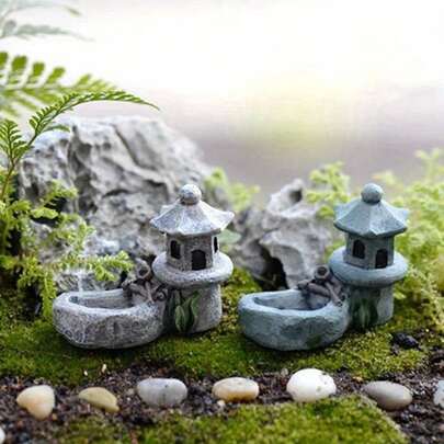 2pcs/Set, Mini Swimming Pool Tower Decor, Garden Bonsai Decoration, Yard Decor, Holiday Supplies, Resin Craft Ornament, For Patio, Lawn, Yard Art Decoration