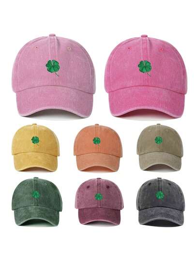 Mũ lưỡi trai thêu hình cỏ bốn lá unisex, kiểu dáng Hàn Quốc, đa năng, thoáng khí, có thể điều chỉnh kích cỡ, phù hợp cho các hoạt động ngoài trời, tụ họp, sử dụng hàng ngày hoặc làm quà sinh nhật.