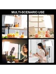 This 10-Inch LED Video Photography Lighting Kit Includes A 63-Inch Adjustable Tripod, A 10-Inch Square LED Fill Light, A Phone Holder, And An Adjustable Metal Ball Head. It Features Three Adjustable Colors, USB Power, And Is Suitable For Home Video Recording, Live Streaming, Travel Photography, And Indoor Photography. It Is Compatible With All Mobile Phones. - Black - View 11