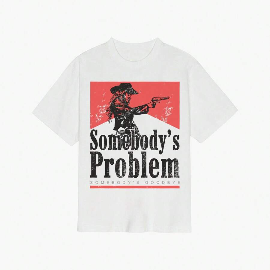 Vintage Somebody's Problem Cowgirl Rodeo T-Shirt – Retro Y2K Bootleg Graphic Tee | Heavy Cotton Oversized Women Top With Round Neck & Short Sleeve | Vintage Cotton Tee For Cowgirl Fans & Rodeo Lovers - A11 - 查看 1