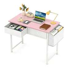 Escritorio Computadora - 2 Cajones de Tela de Almacenamiento y BolsaMadera MDF Elegante para Estudio y Trabajo 80*40*80CM - Rosa - Ver 9