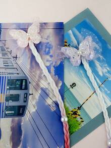 2件套儿童粉紫渐变蝴蝶珍珠编织接发，甜美公主风发夹，适合上学、派对、拍照、春夏穿着 - 彩色 - 查看 4