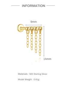 EleRunis 1pc 925 Sterling Silver Tassel Kite Shaped Flat Earrings, Suitable For Daily Wear, Wedding, Party, Engagement, Anniversary, Valentine's Day - Gold - View 6