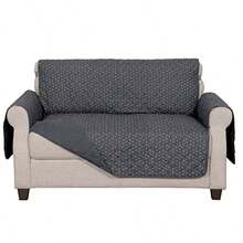 Furhaven Loveseat Slipcover Water-Resistant Print Furniture Protector Cover - Loveseat - Canina de lunares reversible gris - Ver 3