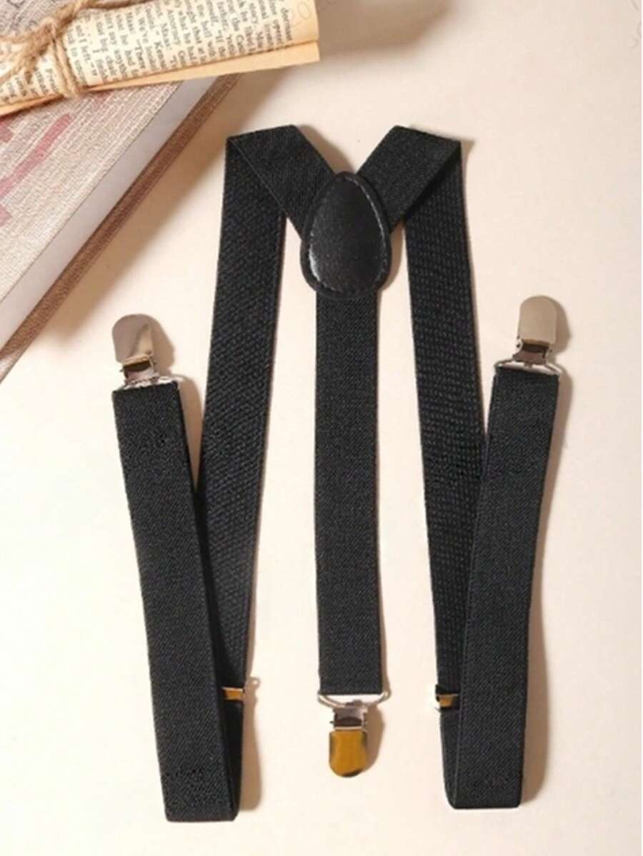 1条 25毫米 男士纯色弹性背带，马卡龙色 3 夹可调节背带，弹性织带背带，裤背带（加厚高弹力款，长度 60-90厘米）