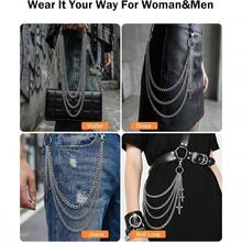 Wallet Chain, Dual Lobster Clasps, Sturdy Alloy, Hip - Hop Jeans Chain Belt Pocket, Dresses, Belts, Purses, Waist Pants Chain. Fits Women Men - Cross - View 8
