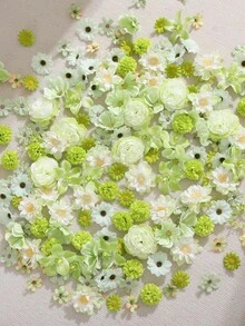 50个/套 绿色人造春夏花头DIY套装，适用于制作花环、节日和生日派对装饰、新娘腕花、插花、家居和花店用途、园艺装饰、母亲节装饰，四季皆宜。 - 綠 - 查看 4