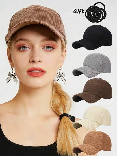 1. 棒球帽\N2. 10条装黑色发带礼盒套装\N3. 女士可调节多色运动帽\N4. 男女通用复古灯芯绒卡车帽\N5. 遮阳帽，适合室内外休闲穿着