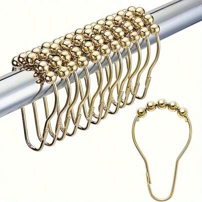 12 chiếc móc treo rèm tắm chịu lực cao, chống gỉ, được làm bằng gang với bi lăn trơn tru.