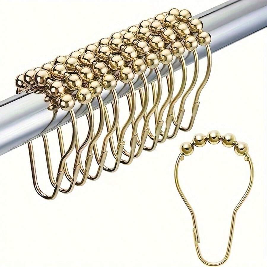 12 chiếc móc treo rèm tắm chịu lực cao, chống gỉ, được làm bằng gang với bi lăn trơn tru. - Nhiều màu - Xem 1