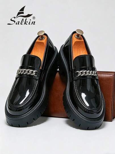 New Luxury Retro Designer Men's Loafers, Soft Leather Breathable Round Toe Formal Dress Shoes, Elegant Gentleman Business Casual Shoes For Daily Office, Wedding, Date, Romantic Dinner, Holiday Gift, Students, Versatile For All Seasons. Recommend Sizing Up One Size