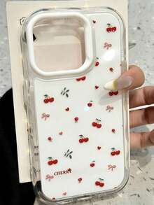 Cute Cherry Contrast Color Wavy Jelly Phone Case Suitable For IPhone 17 Pro Max, 17 Pro, 17 Air, 16 Pro Max, 14 Pro, 13, 12, 15 Plus, 11 And Other Phone Models, Soft Back Cover Gift - White Cherry Blossoms - View 3