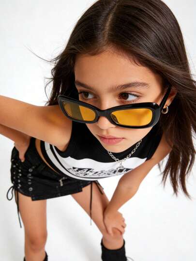 1 par de gafas de moda con montura de ojo de gato para niños, minimalistas, adecuadas para niños y niñas, fiestas, vacaciones, viajes, decoración, accesorios diarios, y como accesorio de fotografía