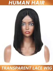 Tóc giả bob thẳng, tóc thật 13x4, ren trong suốt phía trước, dành cho nữ, tóc giả bob bằng tóc thật đã được tỉa sẵn với tóc con, mật độ 200%. - Natural Black - Xem 5