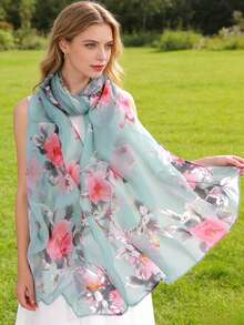 1 pièce Étole/Paréo floral à l'encre, printemps/été, polyvalent pour le trajet, la protection solaire, les vêtements extérieurs, convient pour toutes les saisons, cadeau élégant, indispensable pour les voyages, vacances - Multicolore - Voir 11