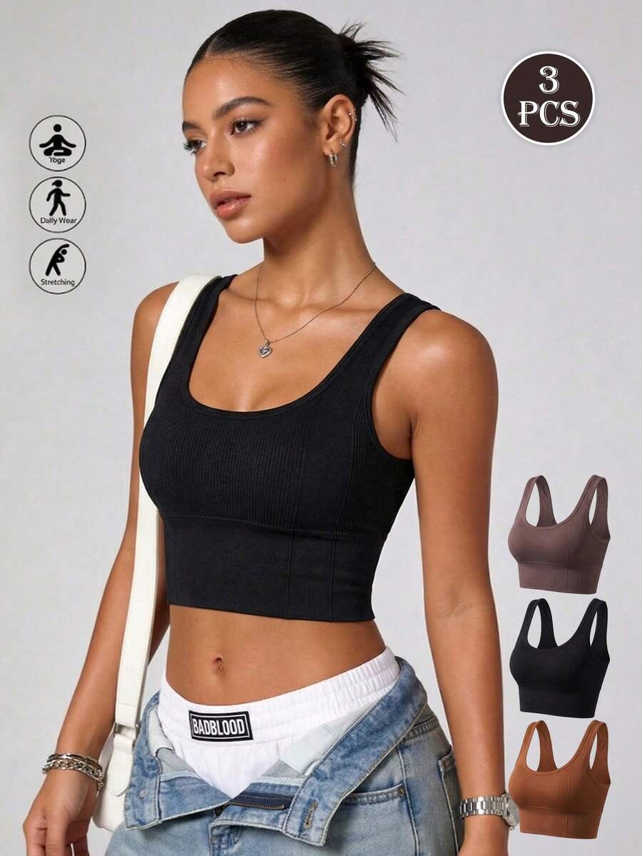 Runway Rest 3pcs Women Sports Bra With Slim Fit And Stylish Back Design, Lingerie - Multicolor - View 1