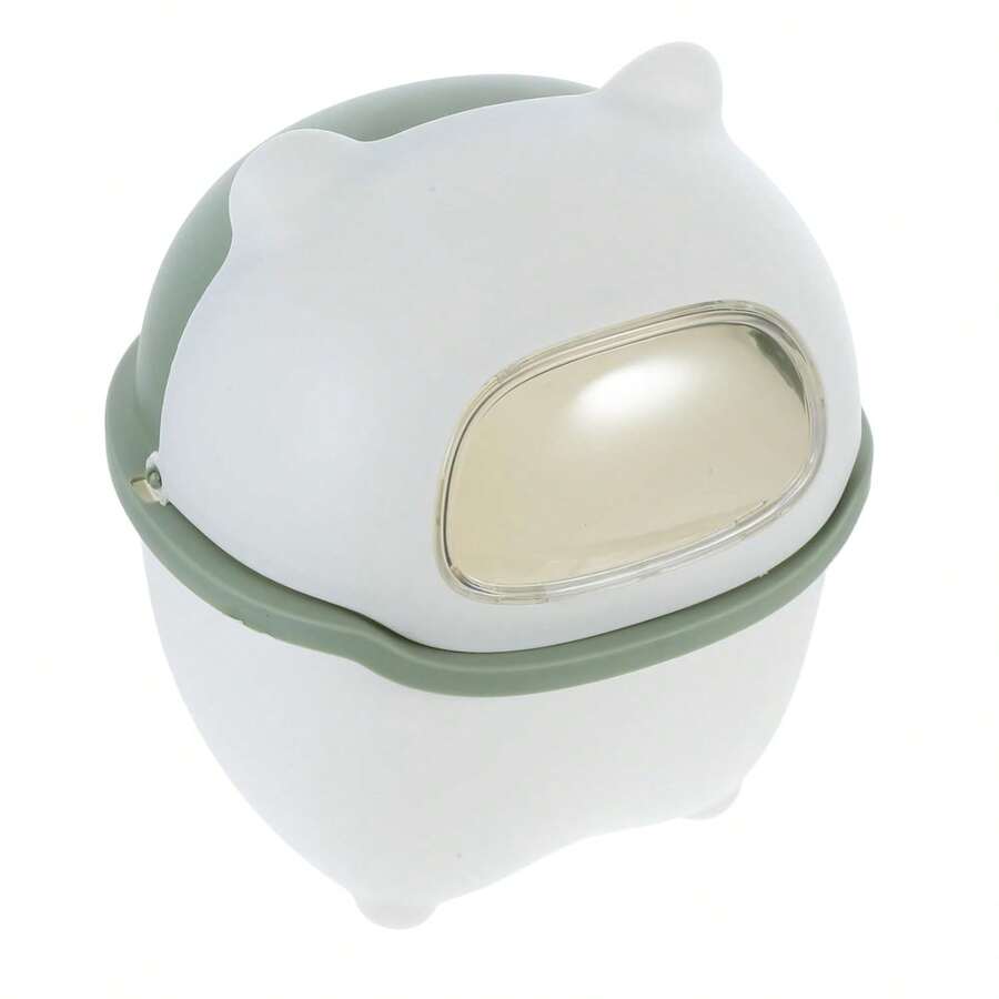 IMIKEYA Cubo De Basura De Escritorio Mini Con Tapa, Pequeño Bote De Basura De Dibujos Animados Oso, Plástico Saludable Blanco y Verde, Para Habitaciones Infantiles y Oficina, - 1 - Ver 1