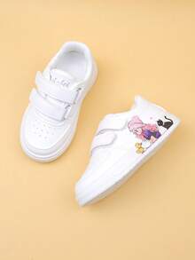 春夏新款儿童帆布鞋 魔术贴女童白色鞋 大童厚底休闲鞋 卡通低帮皮鞋 女童运动鞋 校园学生幼儿跑步鞋 - 白色 - 查看 8