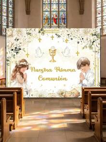 2D First Communion Party Theme - Photography Backdrop And Party Banner, Suitable For Holiday Birthday Wedding Party Decor, Outdoor And Indoor Use, Ideal For Decorating Festive Parties, As Celebration Event Background, Multipurpose Decor, Holiday Gift, Polyester Material, No Power Required - View 8