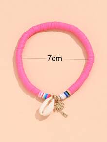 1pc Bohemian Ocean Style Fashion Sexy Elegant Delicate Polymer Clay Coconut Tree & Shell Pendant Anklet, Suitable For Beach Holiday Wear - Hot Pink - View 3