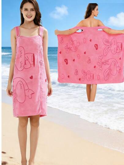 One Piece Of Coral-Fiber Soft And Comfortable Absorbent Non-Shedding Quick-Drying Lightweight Adult Home-Use Daily Bath Towel, Beach Towel, Women's Bath Dress Or Bath Mat.