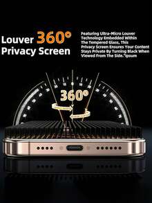 Bộ 2 miếng dán màn hình cường lực 360° chống nhìn trộm, độ cứng cao, chống trầy xước, chống sốc, chống bám vân tay, tương thích với iPhone 17 Pro Max, 17 Pro, 17 Air, 17, 16E, 16 Pro Max, 16 Pro, 16 Plus, 16, 15 Pro Max, 14 Pro Max, 13, 12, 11, XS MAX, XR Plus Series - 2 chiếc 360°Riêng tư - Xem 6