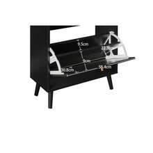 Shoe Cabinet With Two Doors And One Drawer / Rattan-Look Shoe Cabinet / Interchangeable Semi-Circular Doors / The Top Shelf Can Hold Up To 10 Kg / Suitable For Hallways, Entryways And Similar Areas - Hitam - View 5