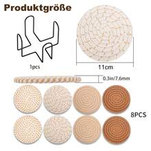 8er Set Geflochtene Baumwoll-Untersetzer mit Halter – Runde Glas- & Tassenuntersetzer, rutschfest, saugfähig, Tischschutz für Getränke, Becher und Gläser - Khaki - Übersicht 2