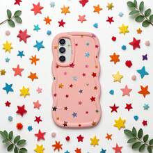 星星可爱卡通彩虹手机壳，兼容三星 Galaxy A/S/FE/Plus/Ultra，兼容小米 Note POCO、Reno、荣耀、Hot Spark Pop Smart，哑光黑全包防震保护套，马卡龙彩色波浪边奶油色，INS 时尚美学少女女士保护壳 [国际版] - 彩色 - 查看 4