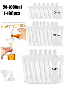 50-500ml 咖啡液體包裝袋，便攜飲料袋，果汁袋，冷熱飲垂直容器，透明出水口袋，防漏，塑膠飲料袋，透明便攜戶外水袋，可重複使用密封液體袋 - 彩色 - 查看 8
