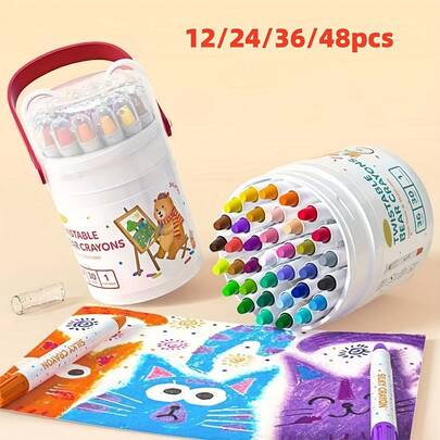 12/24/36/48 Colors Smooth Rotary Wax Crayons, Washable Art Supplies, Multicultural Pastel Gel Crayons