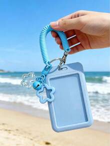 2D Colorful Star Pendant Keychain, Elastic Hair Tie With Phone Cord, Includes Retractable Plastic Card Holder And Keyring, Durable Plastic Accessory, Suitable For ID Card, Photo Card, Badge, Bus Card, Transit Card, Card Holder, Men's ID Card Holder, Ideal For Storing Transit Card, Student ID, Credit Card And Keys, Combines Cuteness And Practicality, Great Gift For Couples, Friends, Classmates And Women - Multicolor - View 2