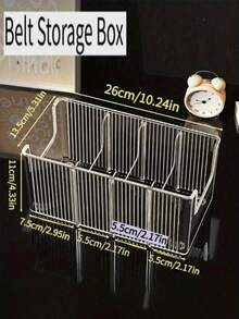 1pc/2pcs Belt Storage Box With Divided Compartments For Tie Organization And Display, Desktop Transparent Men's Waistband Storage Box - Clear - View 8