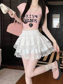 1 chiếc chân váy mini dáng chữ A xếp ly cạp cao kiểu ballerina ngọt ngào, viền ren, đa năng cho trường học, công sở, tiệc tùng, hẹn hò, lễ hội âm nhạc. - Nhiều màu - Xem 5