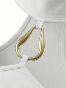Women's Solid Color Halter Neck Metal Decor Casual Versatile Daily Wear Top - White - View 10