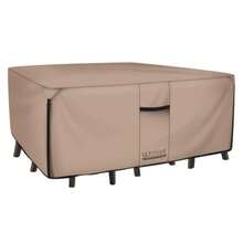 ULTCOVER Patio Rectangular Heavy Duty Mesa Cubierta - 600D Tough Canvas Impermeable Mesa de Comedor al Aire Libre Silla Set Cover Size 88L x 62W x 28H Pulgadas - Marrón - Ver 9