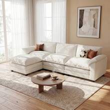 Convertible Modular Sectional Sofa,L Shaped Couch For Living Room,Chenille Cloud Couch,3 Seater Comfy Sectional Couch With Movable Ottoman And Deep Seat - 白色 - 查看 1