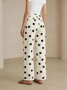 Polka Dot Straight-Leg Jeans Accentuated With Buttons, Stretchy Fabric Flows With The Body, Long Design Outlines A Playful And Slender Casual Silhouette. - Multicolor - View 3