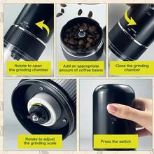 Portable Burr Coffee Grinder, Rechargeable Electric Coffee Bean Grinder With Adjustable Coarseness, Cordless Small Espresso Coffee Mill For Home Use, Travel, Camping, Office (Black) - Black - View 7