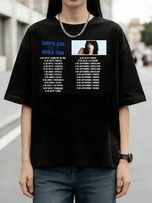 Camiseta de algodón unisex con gráfico del póster de la gira mundial "Cuarto Azul" - Negro - Ver 6